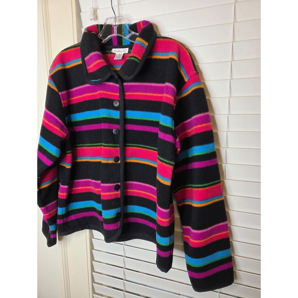 Talbots Womens Fleece Jacket Striped Button-Front Multicolor Classic Cozy - Picture 3 of 7